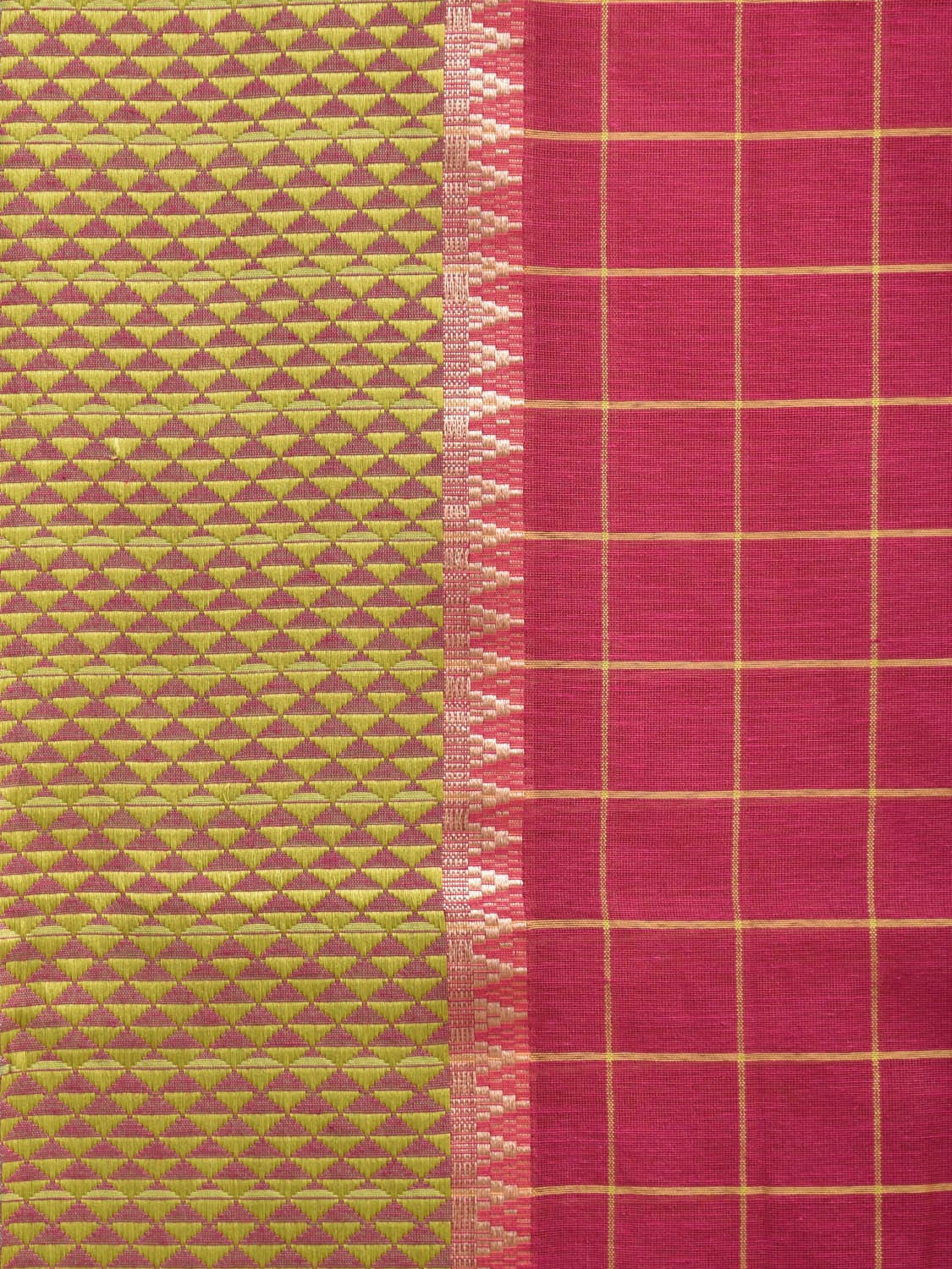 Pink and Green Bamboo Cotton Saree with Big Checks Design No Blouse bc0382
