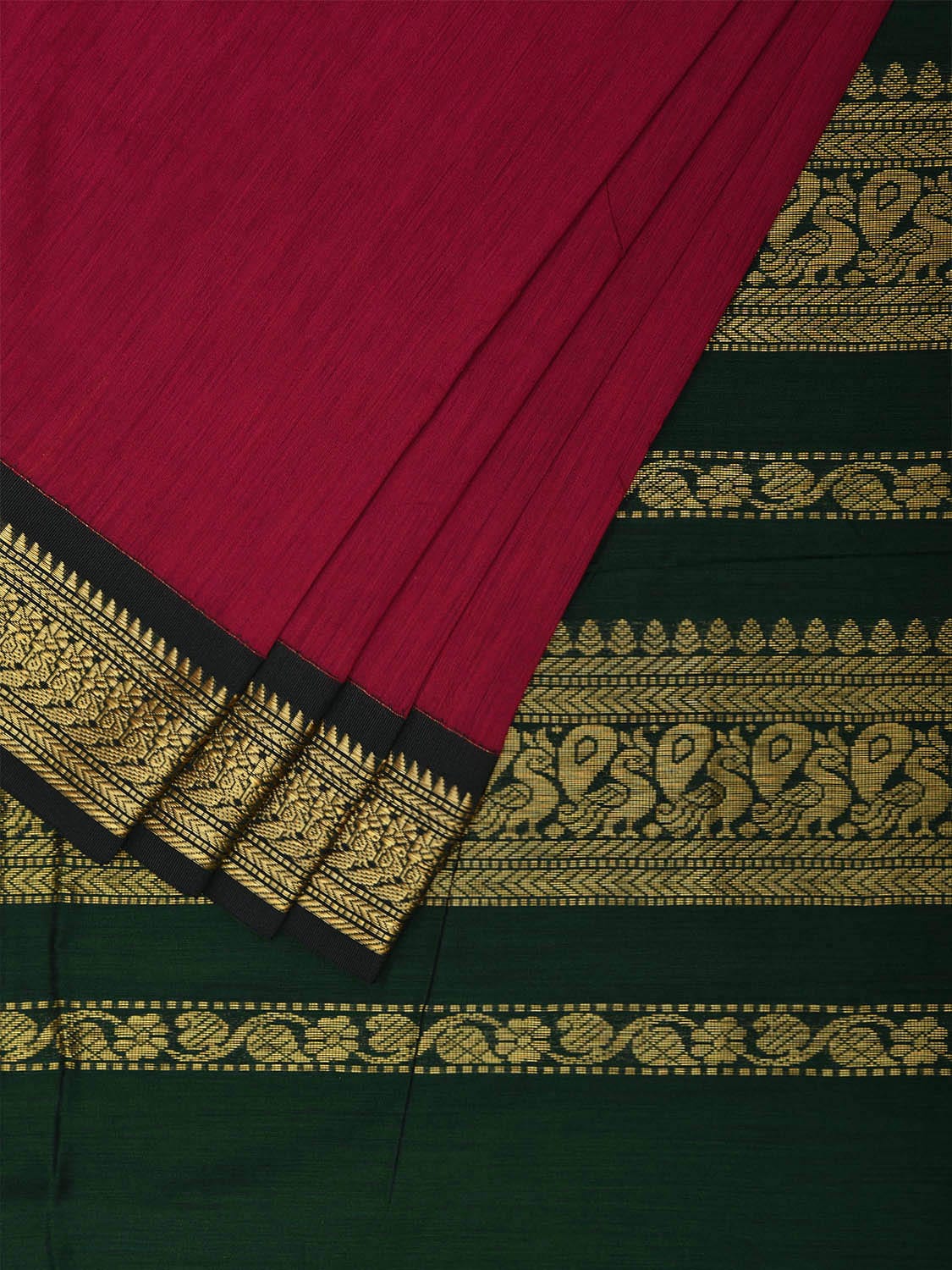 Pink and Green Gadwal Cotton Saree with Pallu and Border Design g0431