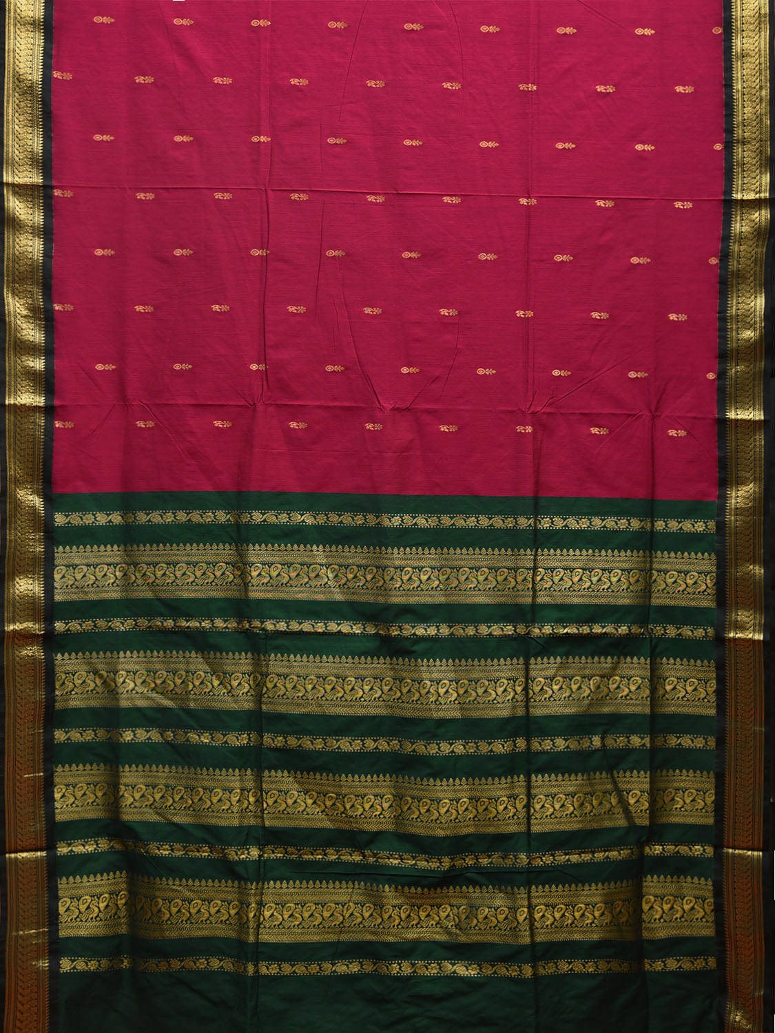 Pink and Green Gadwal Cotton Saree with Pallu and Border Design g0431