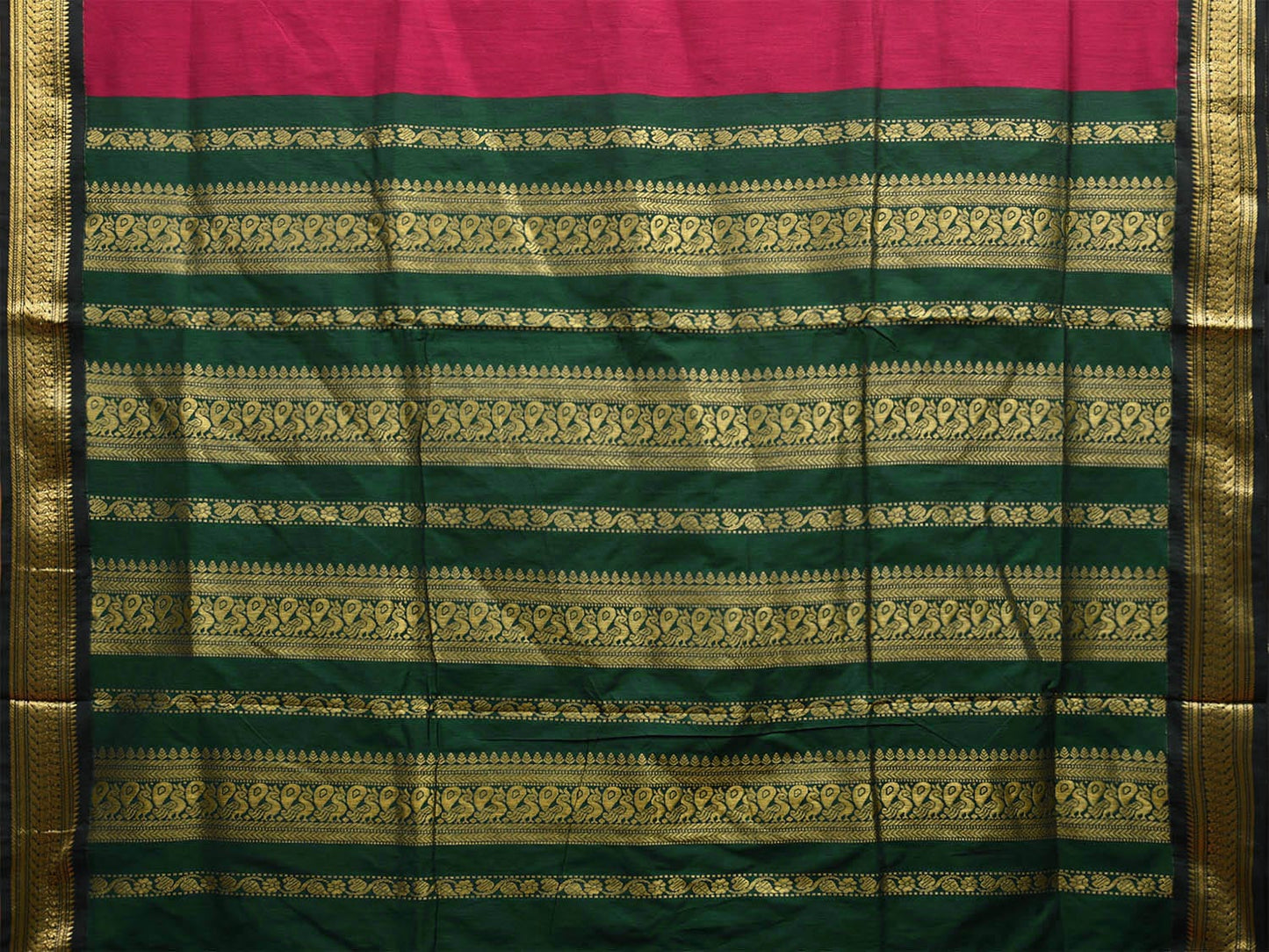 Pink and Green Gadwal Cotton Saree with Pallu and Border Design g0431