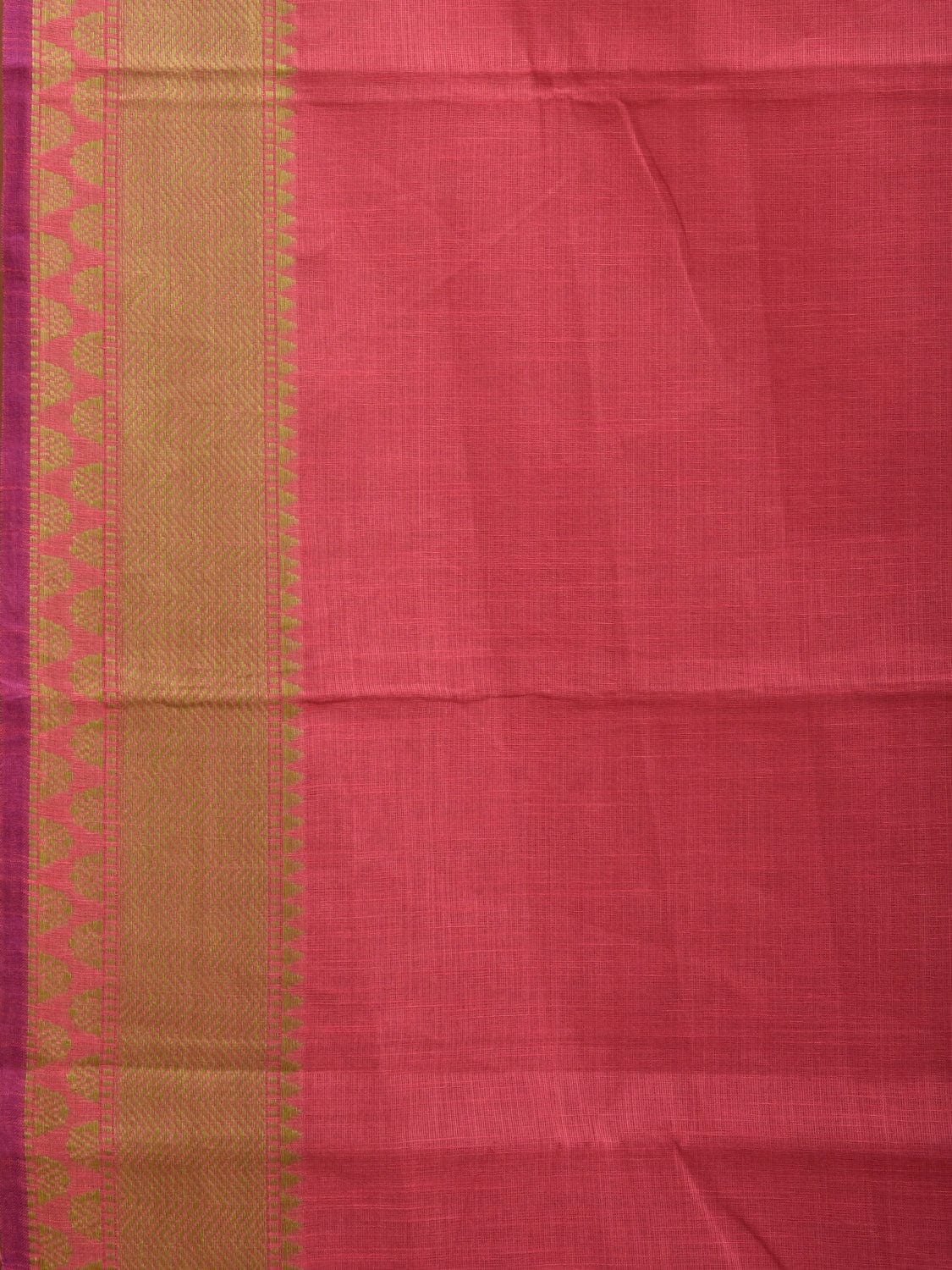 Pink and Green Kanchipuram Cotton Handloom Plain Saree with Strips Pallu Design k0553
