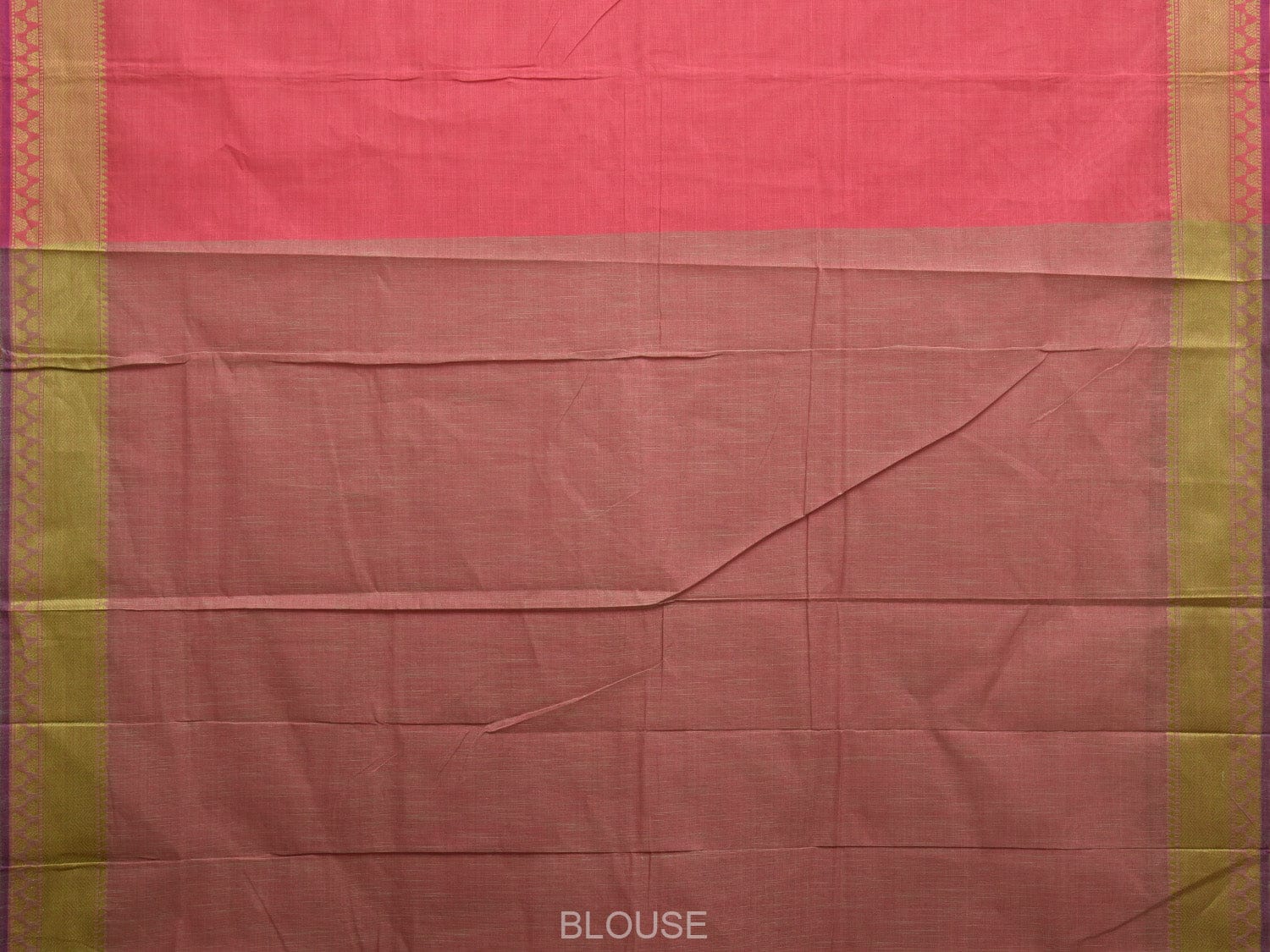 Pink and Green Kanchipuram Cotton Handloom Plain Saree with Strips Pallu Design k0553