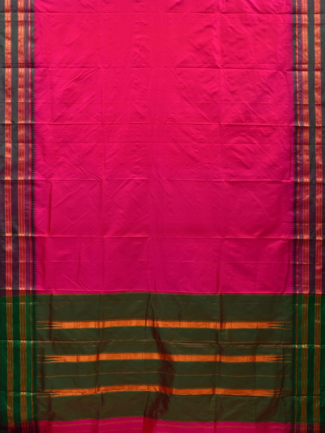 Pink and Green Narayanpet Silk Handloom Plain Saree with Traditional Border Design No Blouse np0576