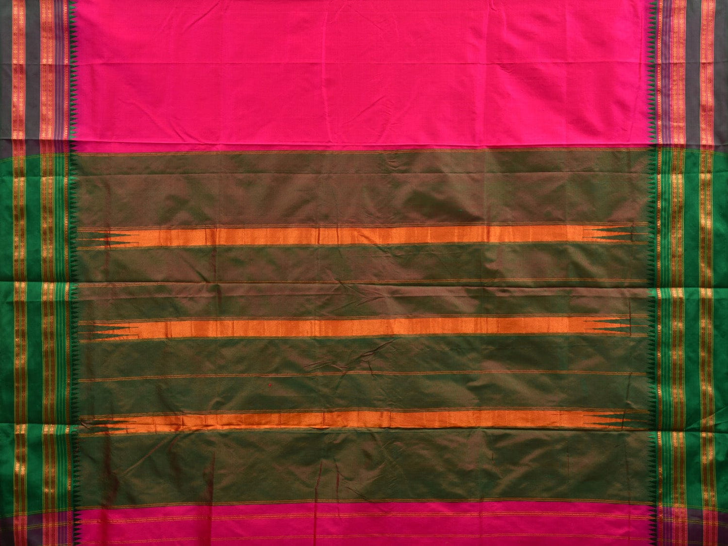Pink and Green Narayanpet Silk Handloom Plain Saree with Traditional Border Design No Blouse np0576