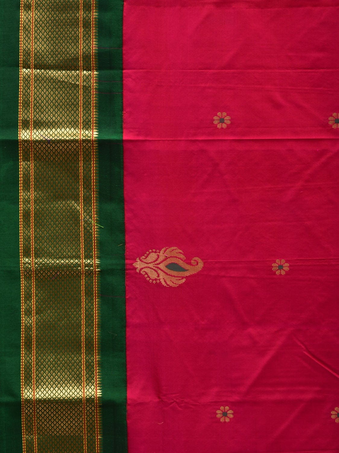 Pink and Green Paithani Silk Handloom Saree with Body Buta Design p0431