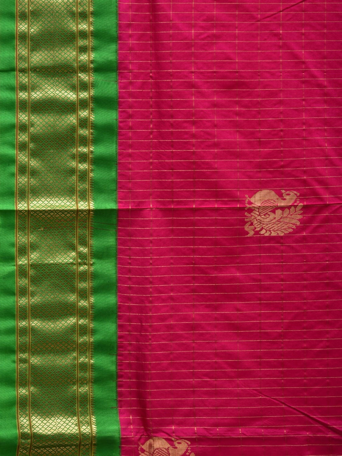 Pink and Green Paithani Silk Handloom Saree with Checks and Body Design p0420