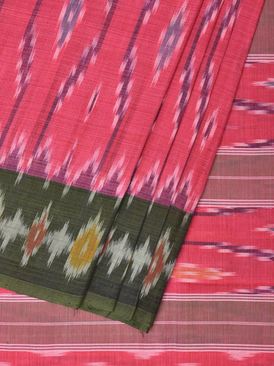 Pink and Green Pochampally Ikat Cotton Handloom Saree with Grill Design No Blouse i0805