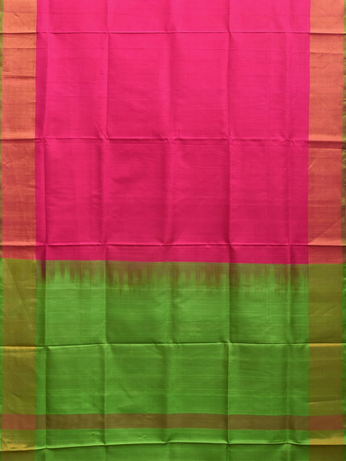 Pink and Green Uppada Plain Silk Handloom Saree with Contrast Pallu Design u2235