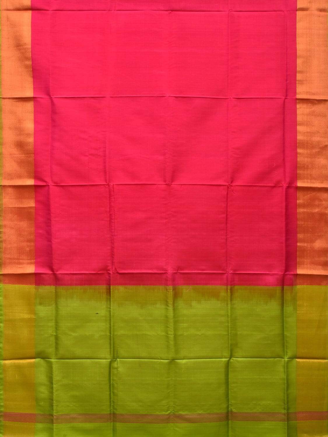 Pink and Green Uppada Silk Handloom Plain Saree with Contrast Pallu Design u1755