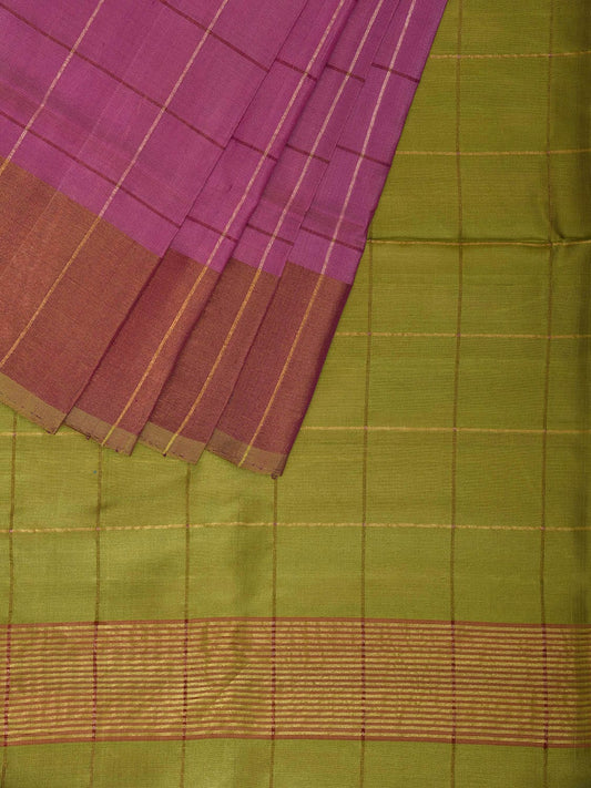 Pink and Green Uppada Silk Handloom Saree with Big Checks Design u2361
