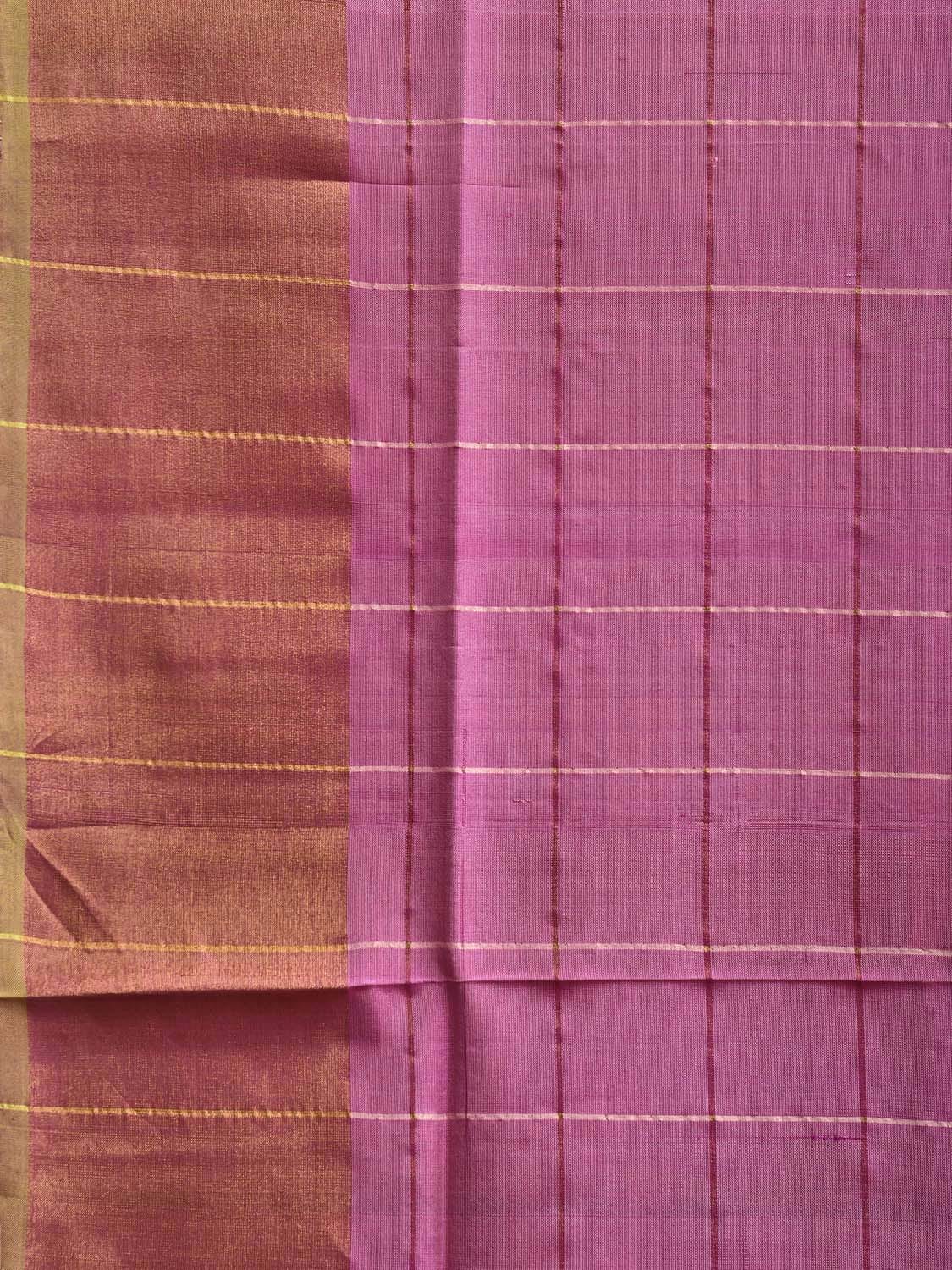 Pink and Green Uppada Silk Handloom Saree with Big Checks Design u2361