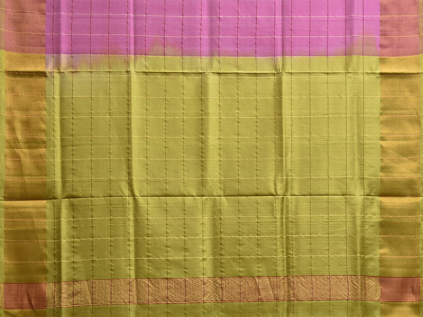 Pink and Green Uppada Silk Handloom Saree with Big Checks Design u2361