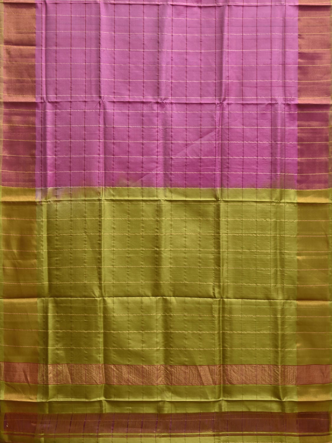 Pink and Green Uppada Silk Handloom Saree with Big Checks Design u2361