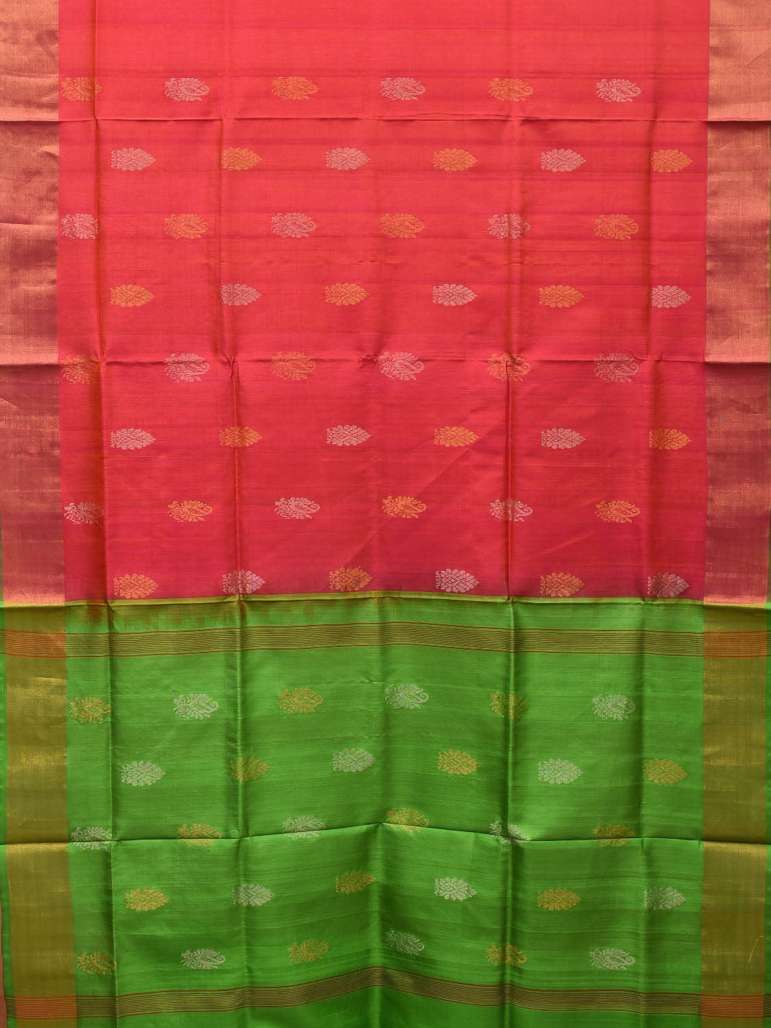 Pink and Green Uppada Silk Handloom Saree with Buta Design u1983