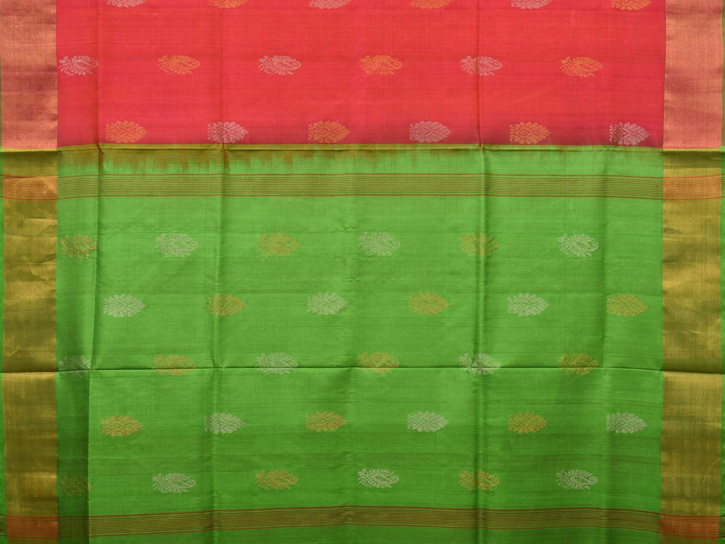 Pink and Green Uppada Silk Handloom Saree with Buta Design u1983