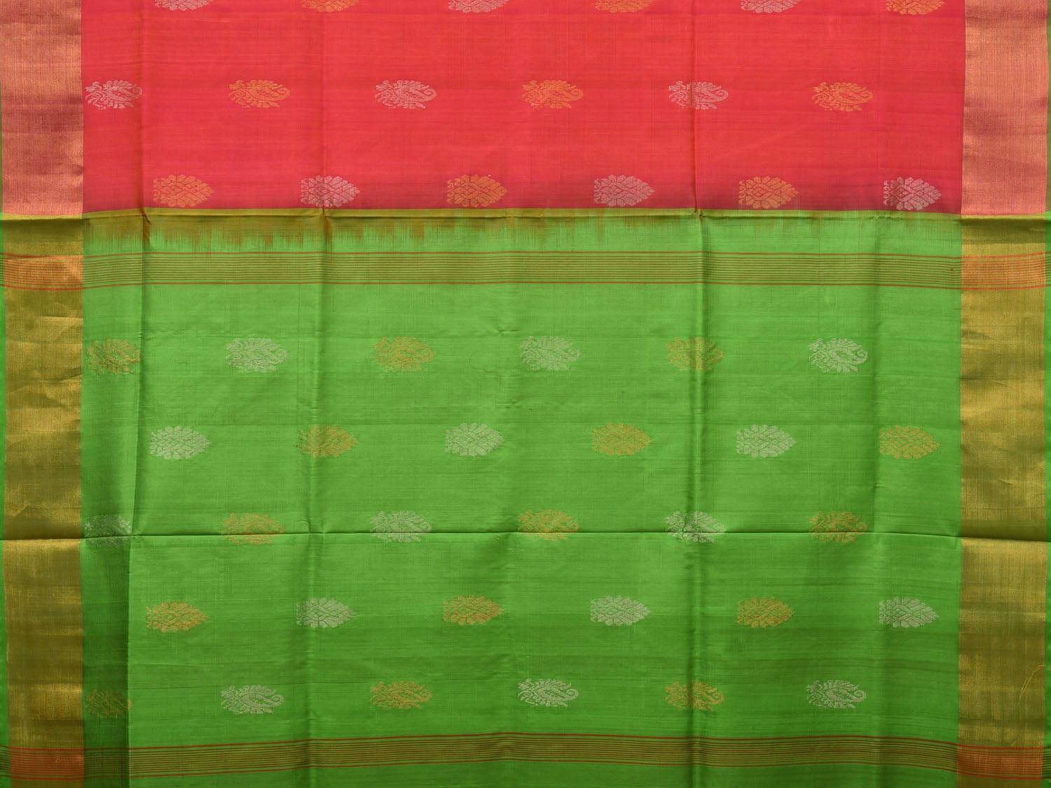 Pink and Green Uppada Silk Handloom Saree with Buta Design u1983