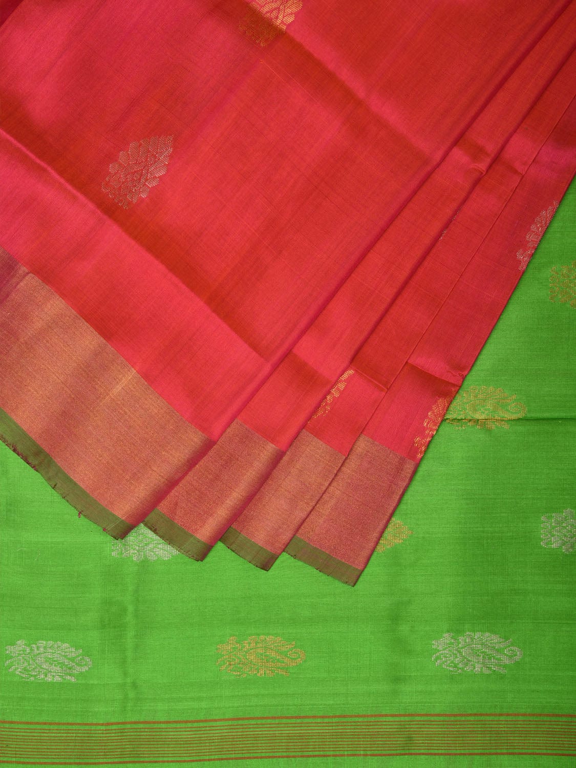 Pink and Green Uppada Silk Handloom Saree with Buta Design u1983