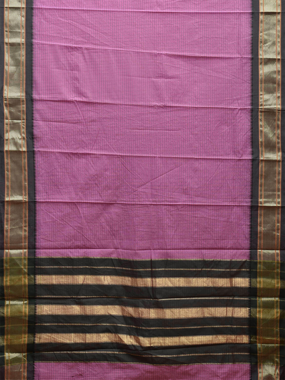 Pink and Grey Bamboo Cotton Saree with Checks Design No Blouse bc0644