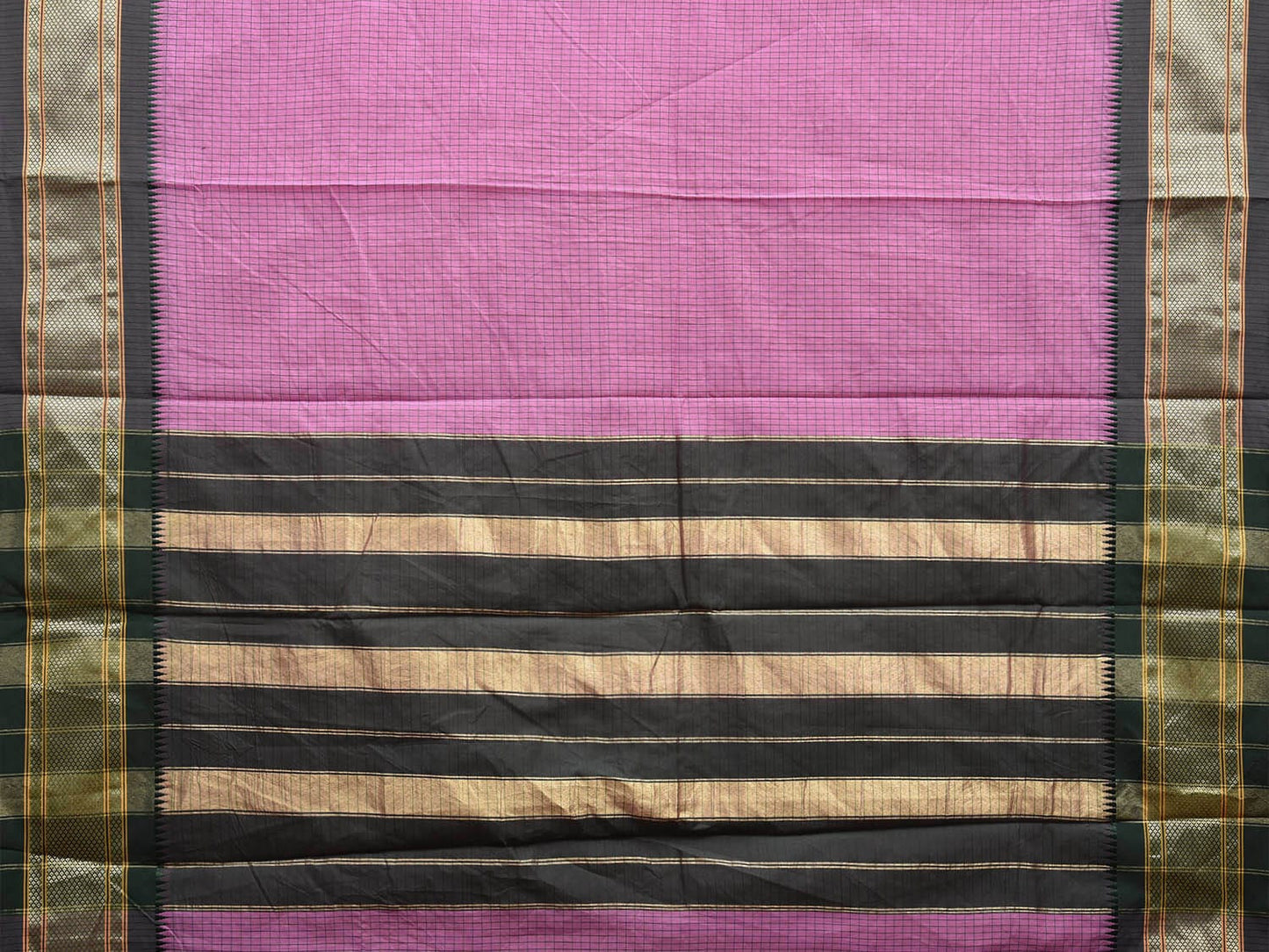 Pink and Grey Bamboo Cotton Saree with Checks Design No Blouse bc0644