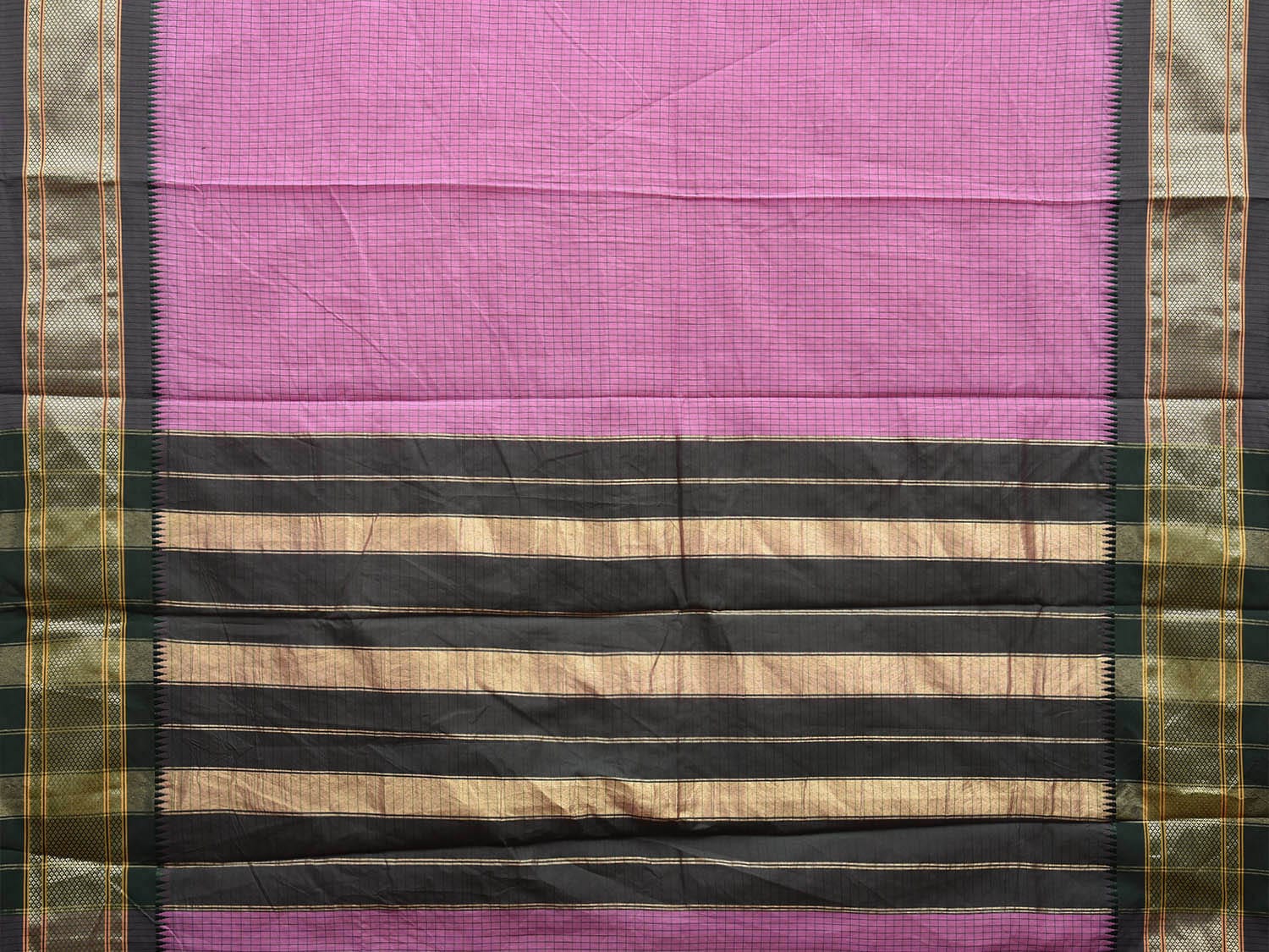Pink and Grey Bamboo Cotton Saree with Checks Design No Blouse bc0644