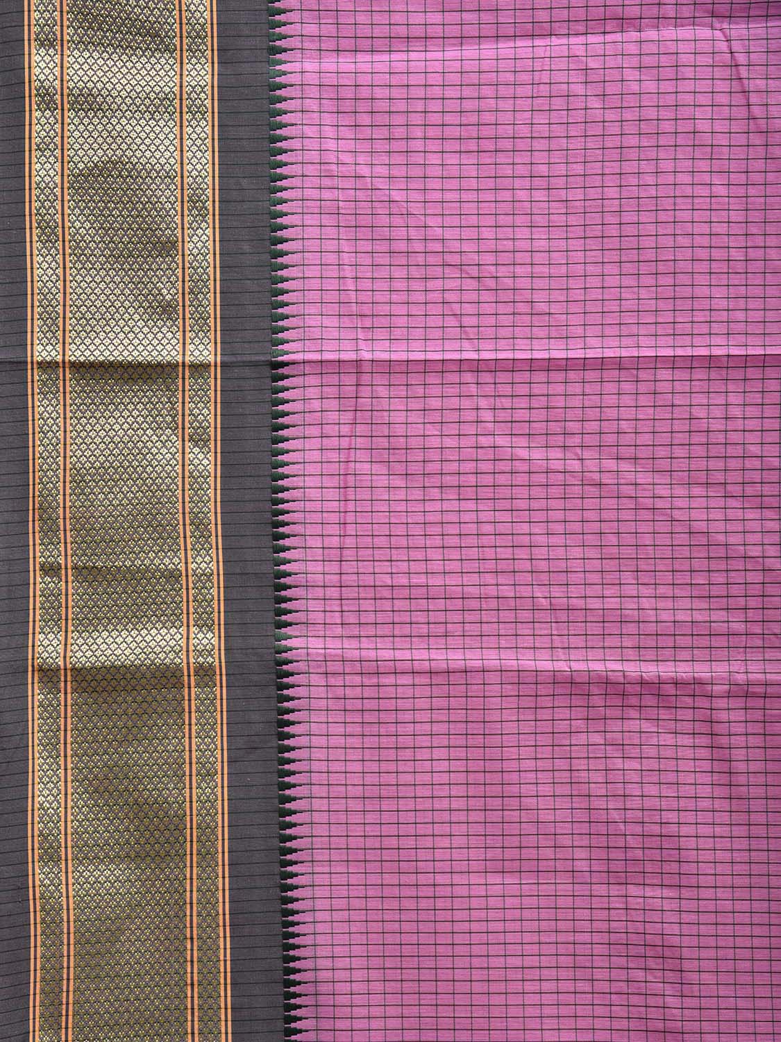 Pink and Grey Bamboo Cotton Saree with Checks Design No Blouse bc0644
