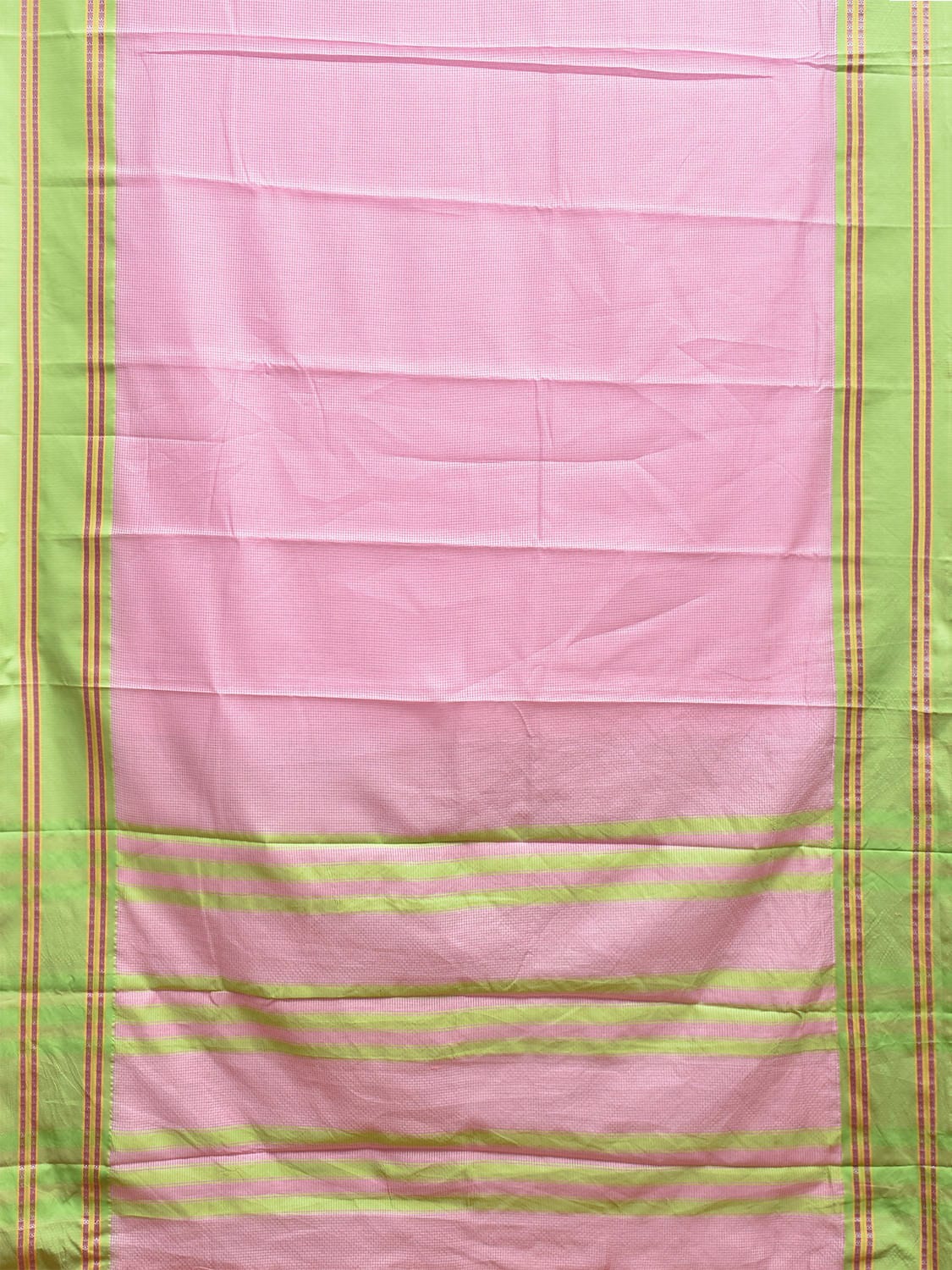 Pink and Light Green Bamboo Cotton Saree with Small Checks Design No Blouse bc0773