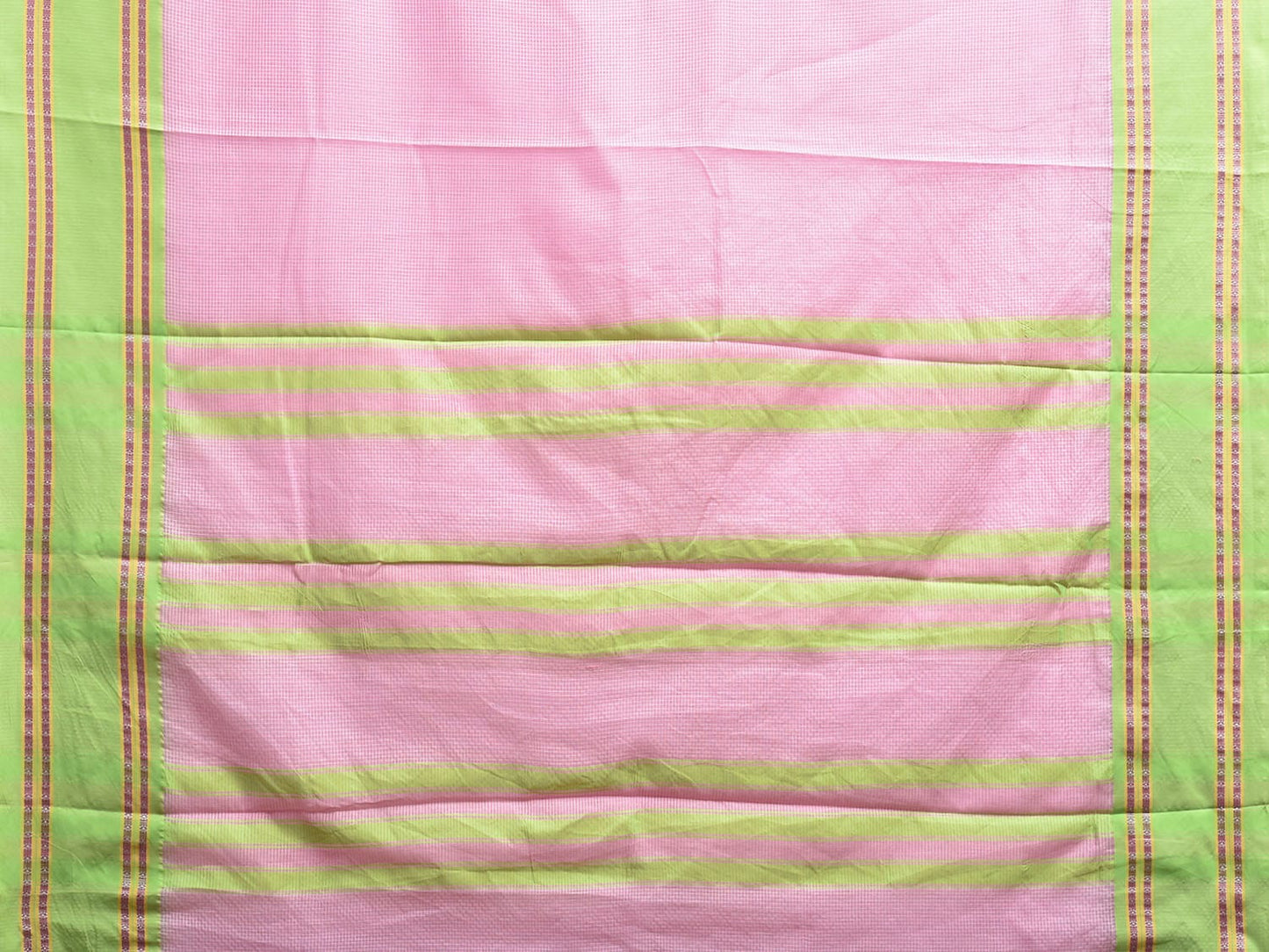Pink and Light Green Bamboo Cotton Saree with Small Checks Design No Blouse bc0773