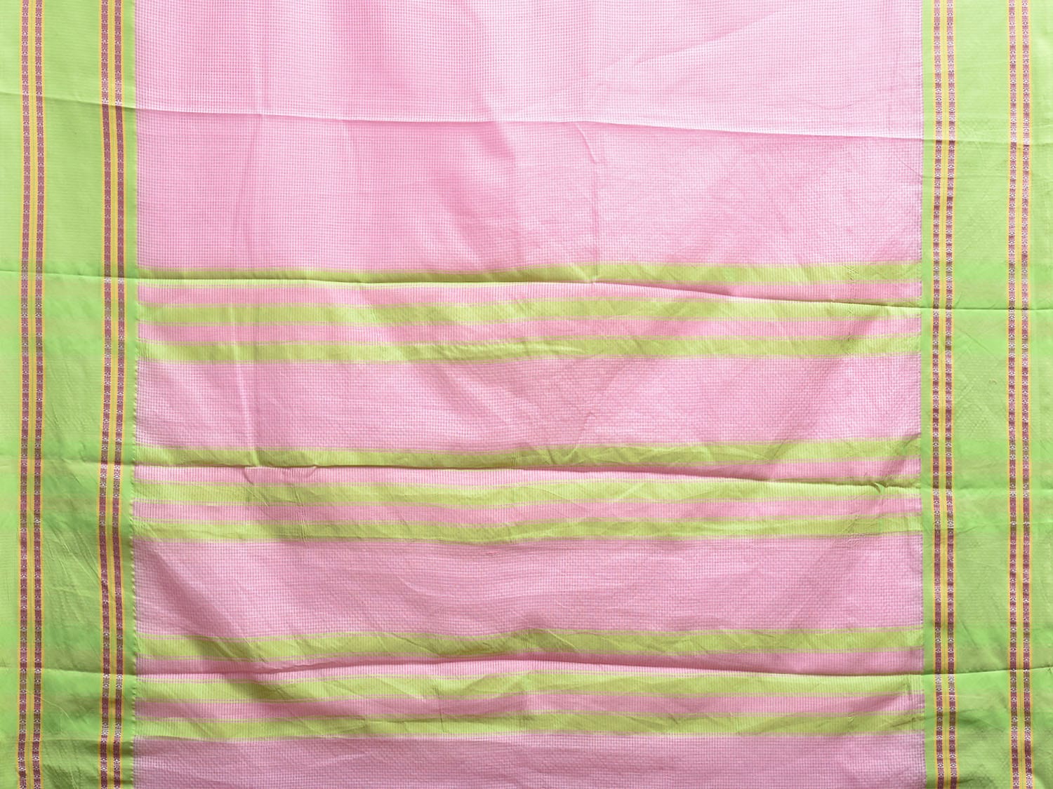Pink and Light Green Bamboo Cotton Saree with Small Checks Design No Blouse bc0773