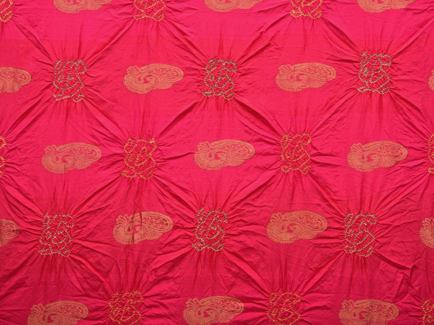 Pink and Light Green Bandhani Kanchipuram Silk Handloom Saree with Peacock Buta Design bn0211