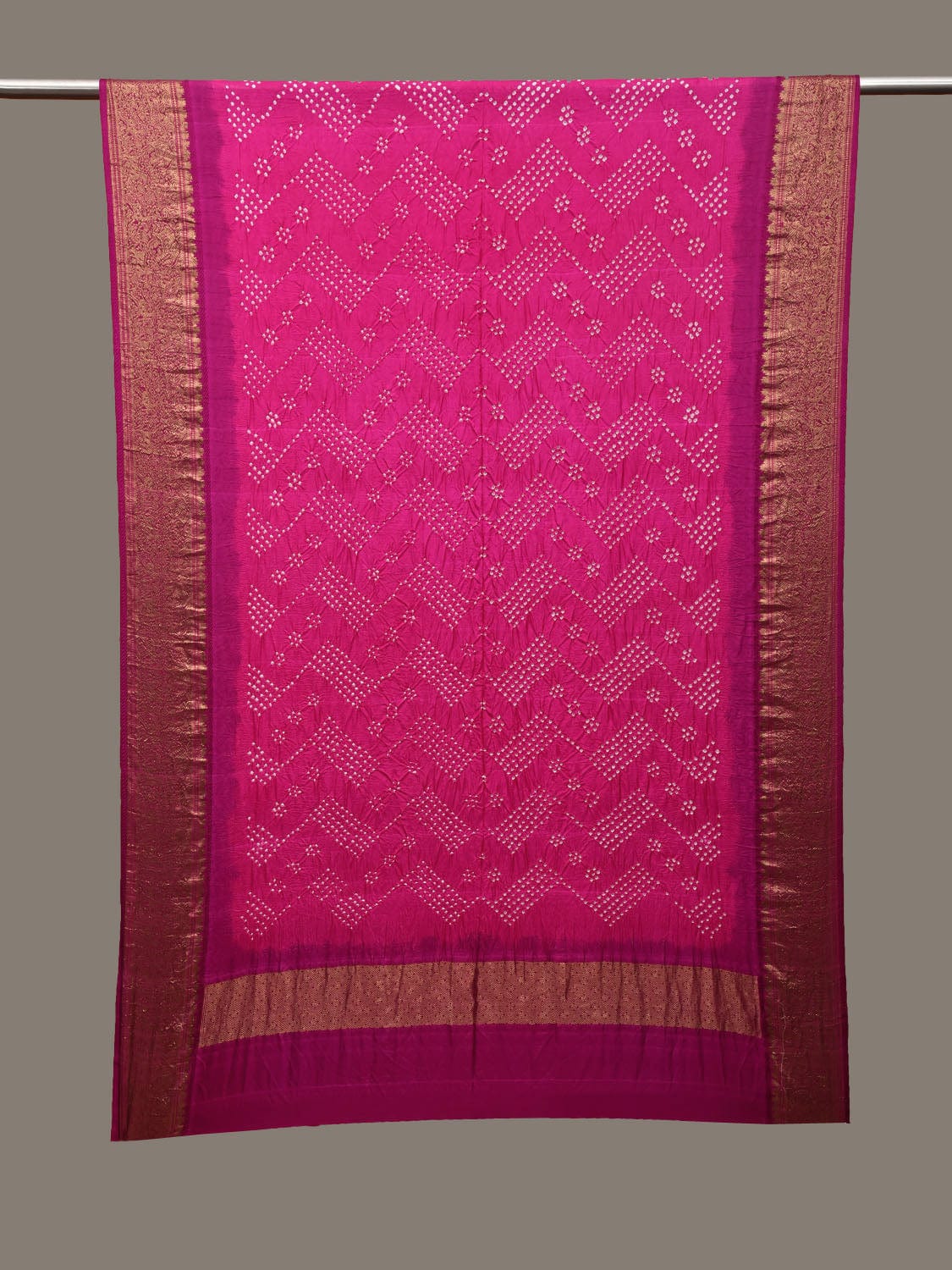 Pink and Magenta Bandhani Kanchipuram Silk Handloom Dupatta with Border Design ds3114