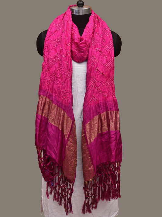 Pink and Magenta Bandhani Kanchipuram Silk Handloom Dupatta with Border Design ds3114