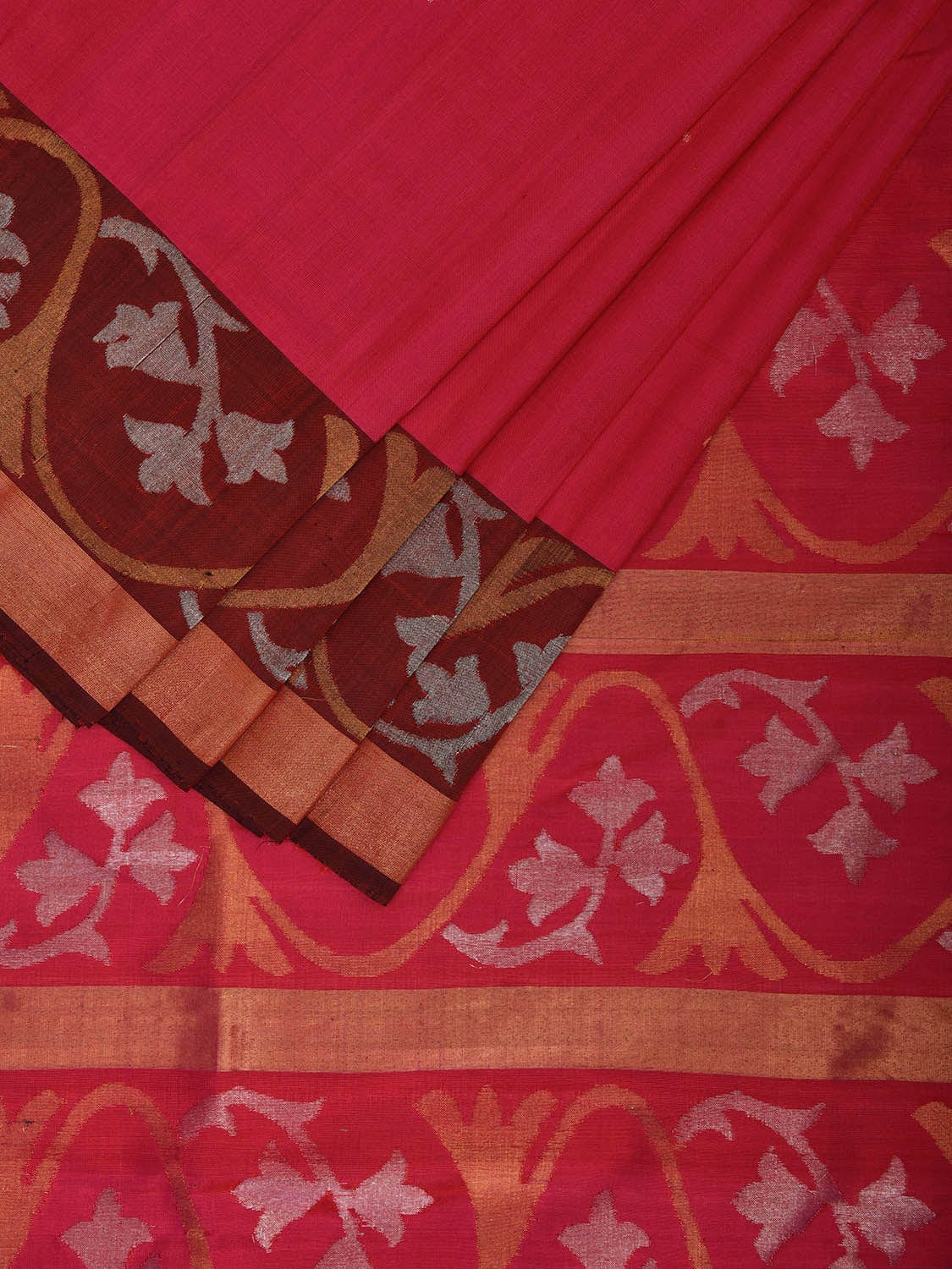 Pink and Maroon Uppada Silk Handloom Saree with Border Design u2333