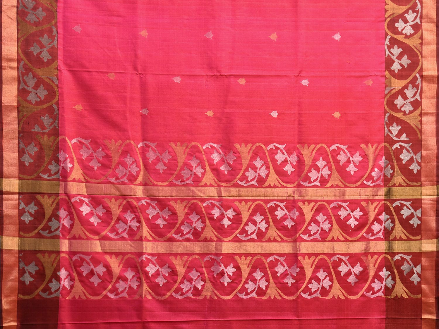 Pink and Maroon Uppada Silk Handloom Saree with Border Design u2333