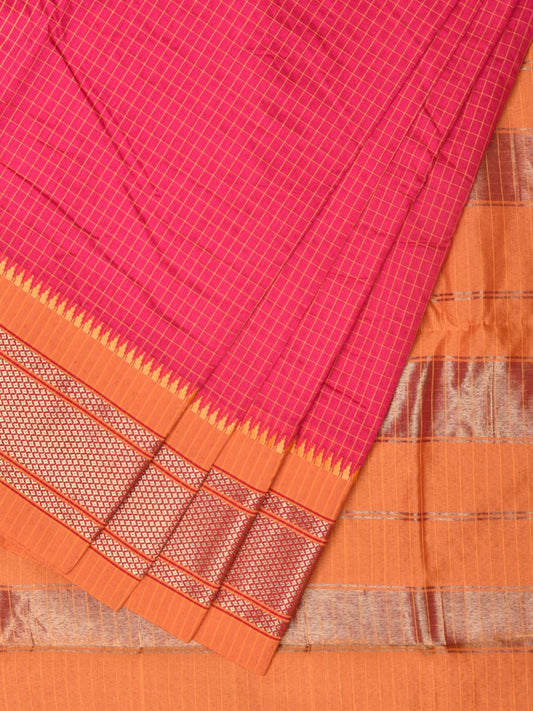 Pink and Mustard Bamboo Cotton Saree with Checks Design No Blouse bc0220