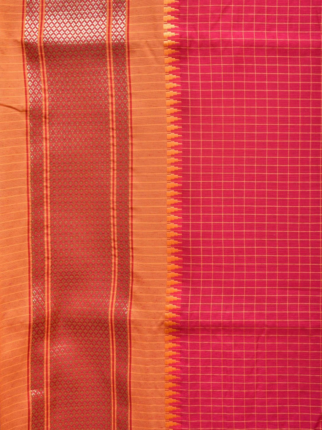 Pink and Mustard Bamboo Cotton Saree with Checks Design No Blouse bc0220