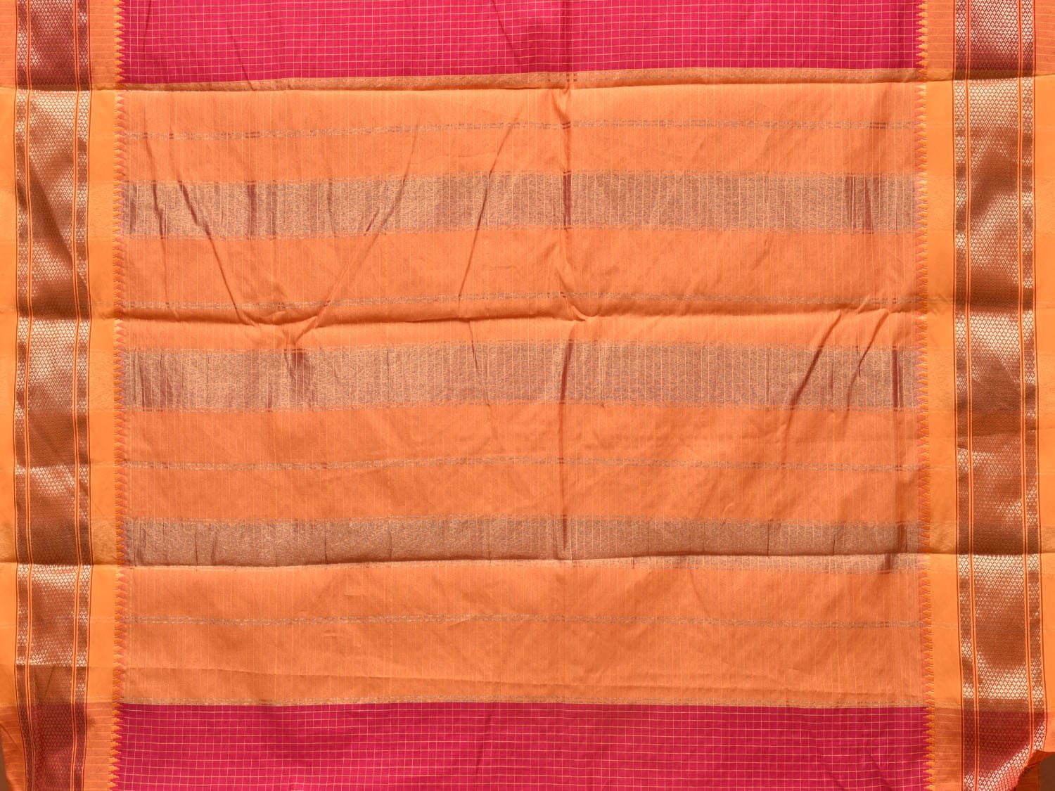 Pink and Mustard Bamboo Cotton Saree with Checks Design No Blouse bc0220