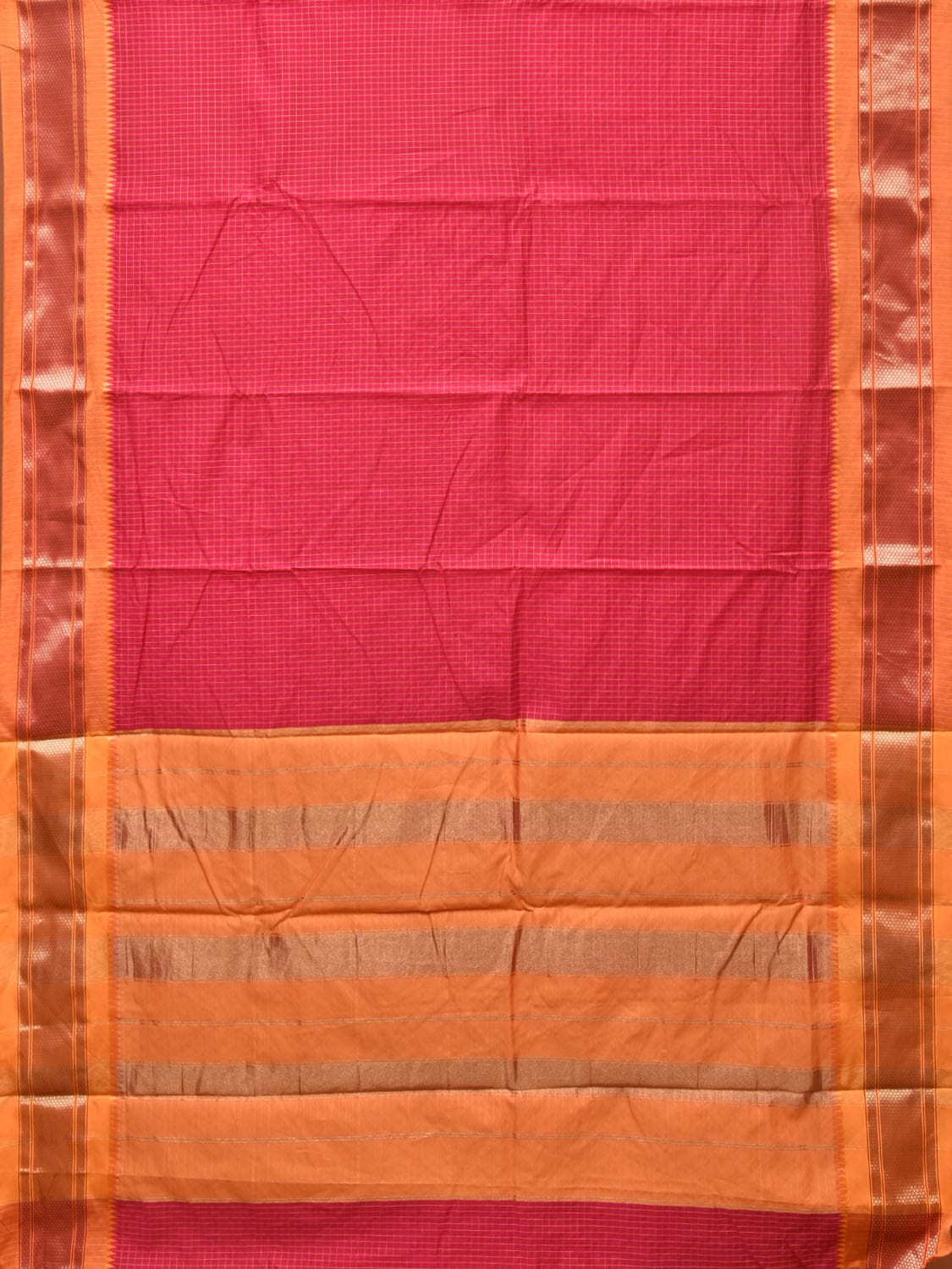 Pink and Mustard Bamboo Cotton Saree with Checks Design No Blouse bc0220
