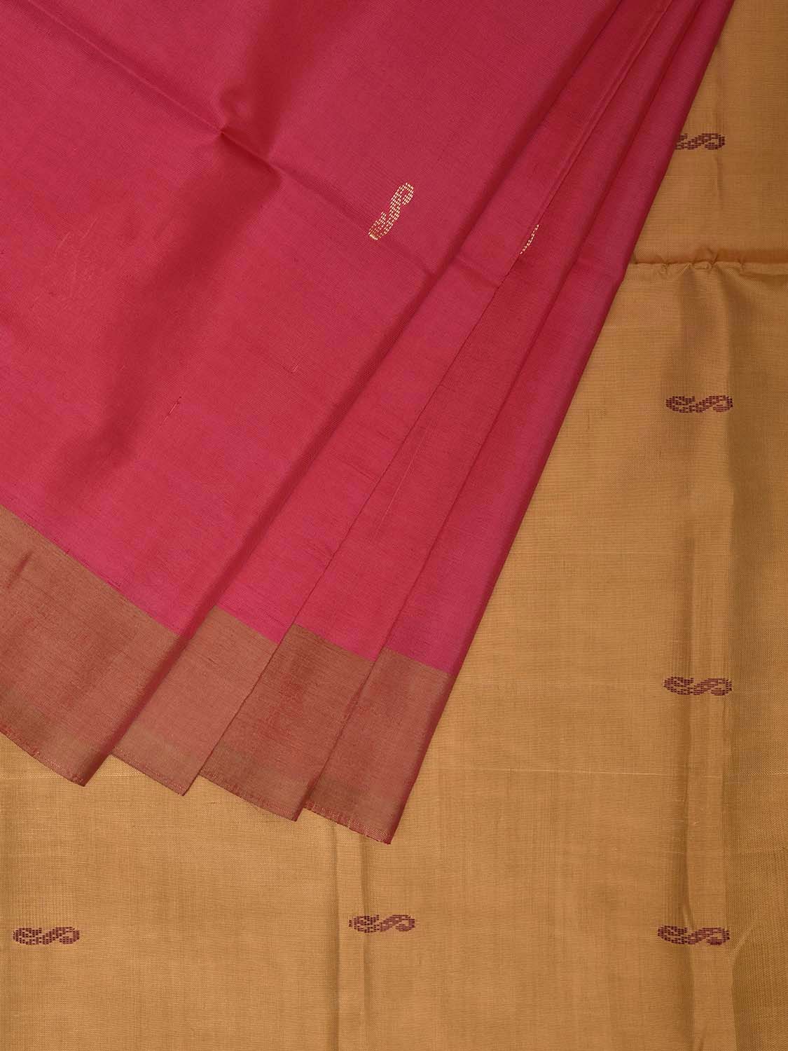 Pink and Mustard Banana Silk Saree with Peacock Border Buta Design o0678