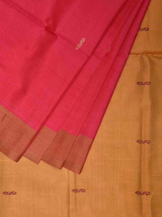 Pink and Mustard Banana Silk Saree with Peacock Border Buta Design o0678