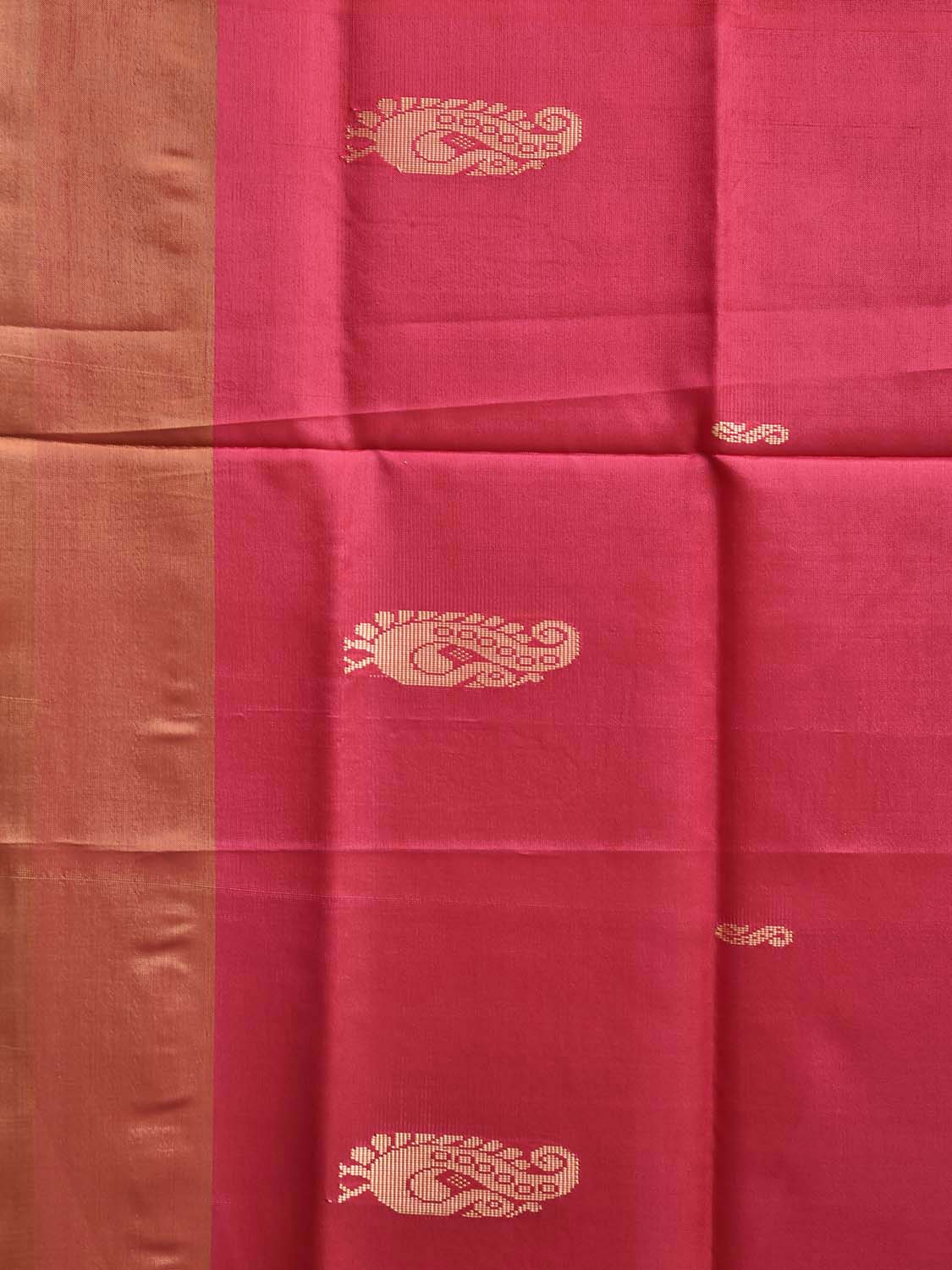 Pink and Mustard Banana Silk Saree with Peacock Border Buta Design o0678