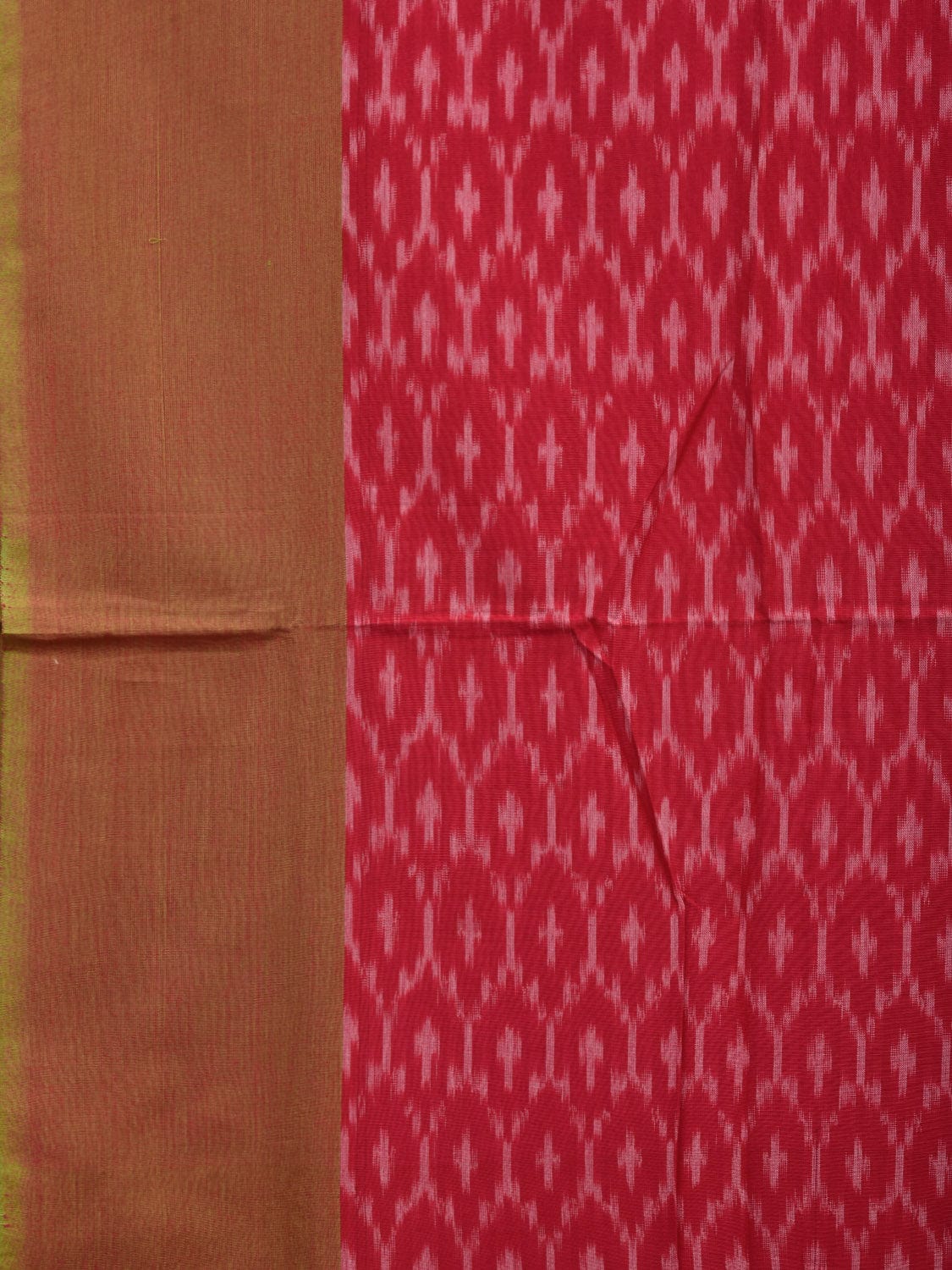 Pink and Mustard Ikat Cotton Handloom Saree with Grill Design No Blouse i0718