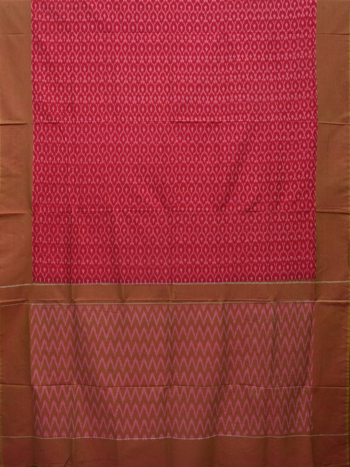 Pink and Mustard Ikat Cotton Handloom Saree with Grill Design No Blouse i0718