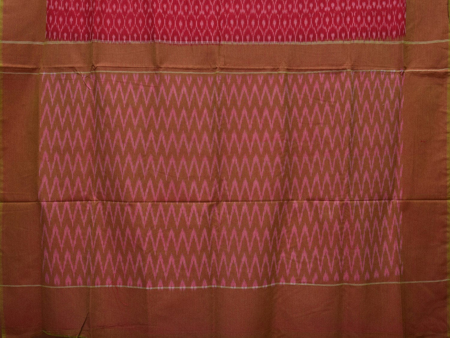 Pink and Mustard Ikat Cotton Handloom Saree with Grill Design No Blouse i0718