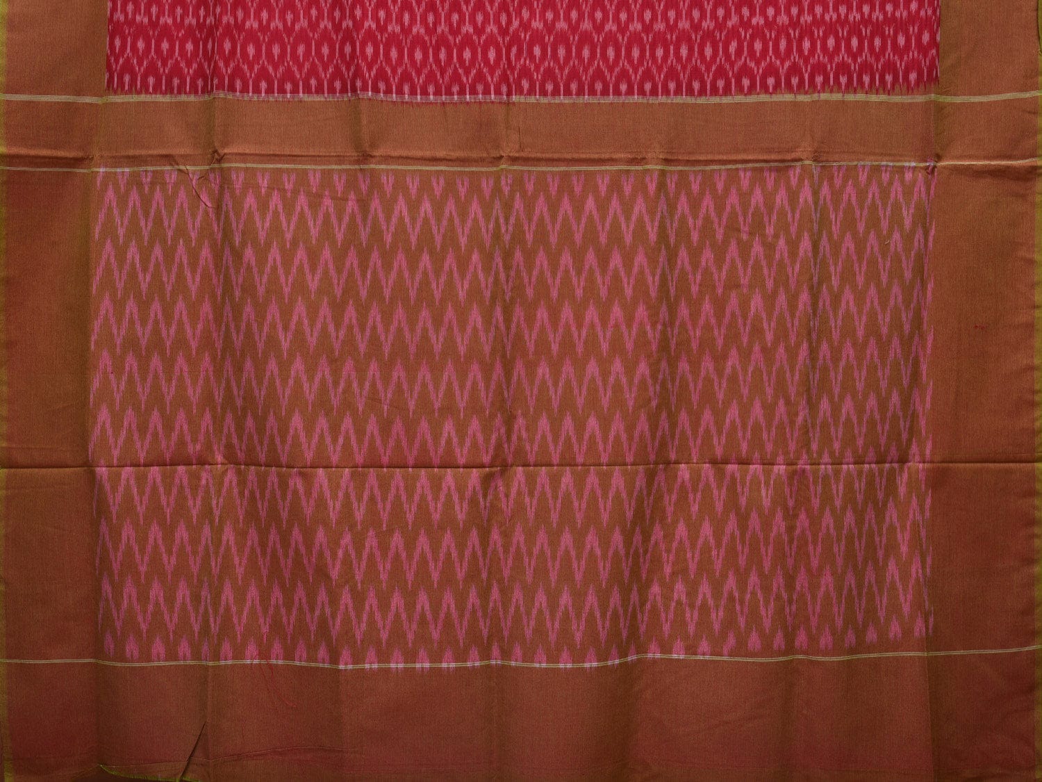Pink and Mustard Ikat Cotton Handloom Saree with Grill Design No Blouse i0718