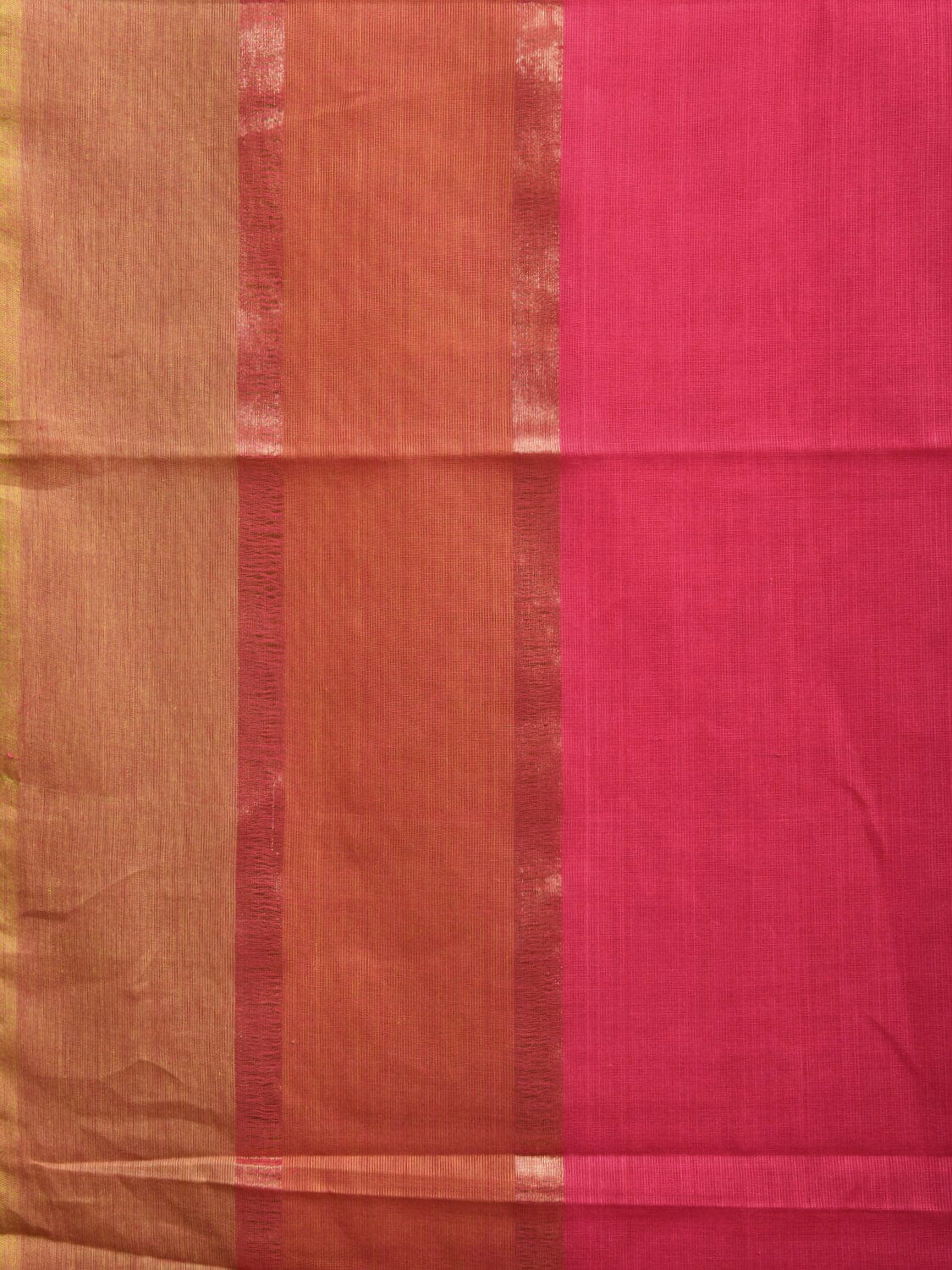 Pink and Mustard Kanchipuram Cotton Plain Saree with Strips Pallu Design k0614