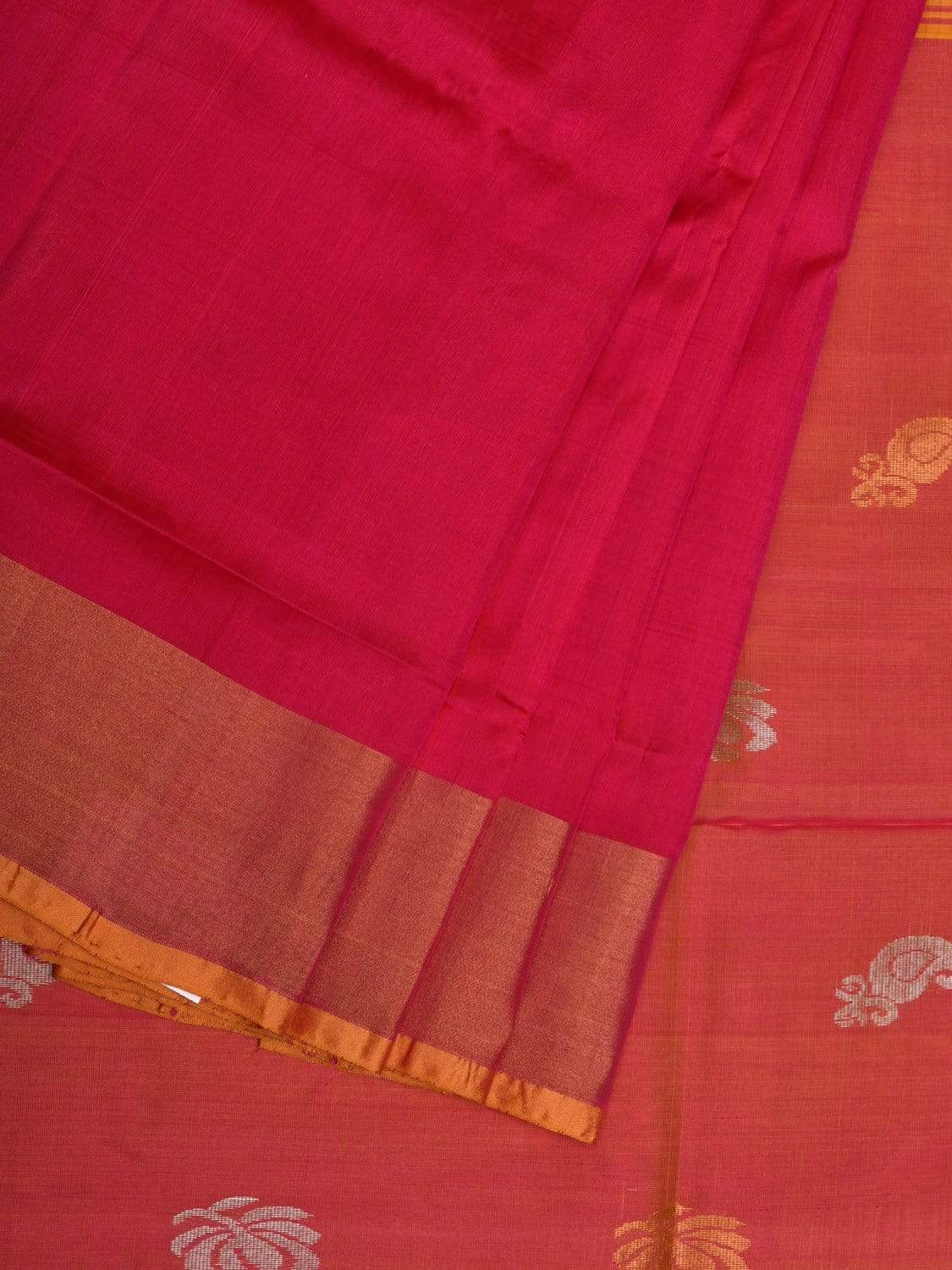 Pink and Mustard Uppada Silk Handloom Saree with Buta and Contrast Pallu Design u1813