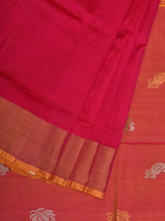 Pink and Mustard Uppada Silk Handloom Saree with Buta and Contrast Pallu Design u1813