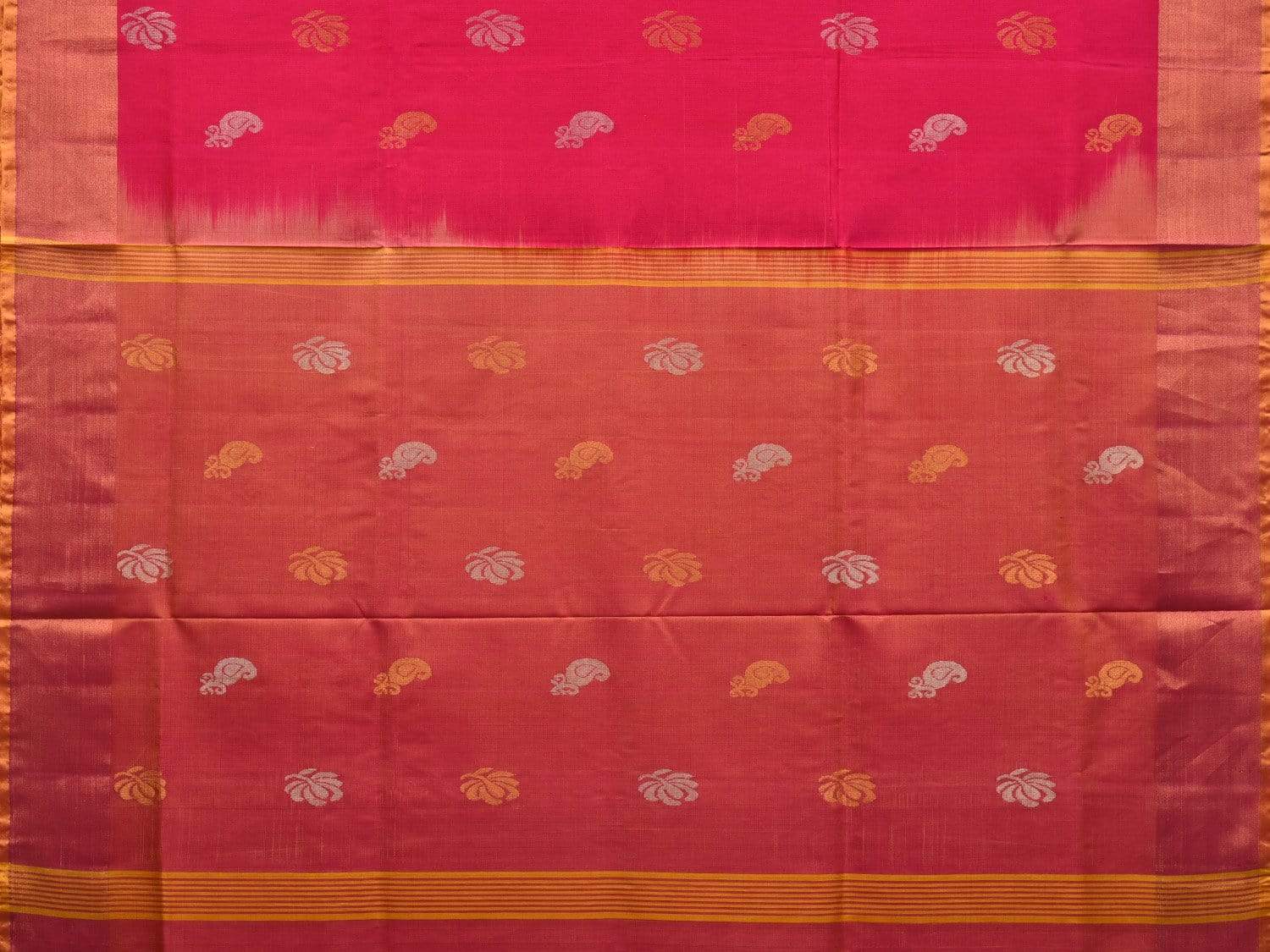 Pink and Mustard Uppada Silk Handloom Saree with Buta and Contrast Pallu Design u1813