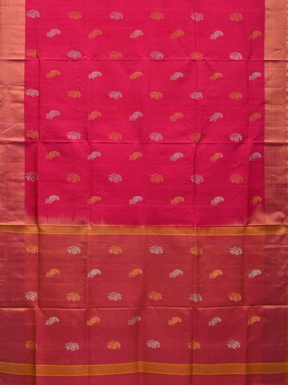 Pink and Mustard Uppada Silk Handloom Saree with Buta and Contrast Pallu Design u1813