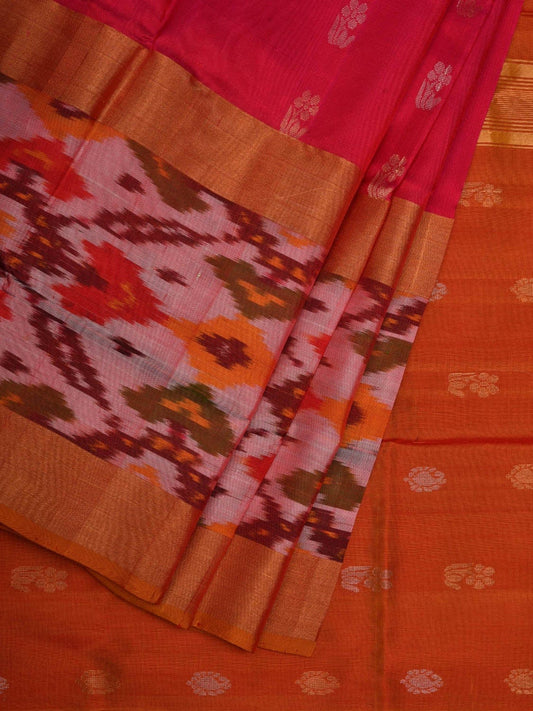 Pink and Mustard Uppada Silk Handloom Saree with Ikat Border Design u1826
